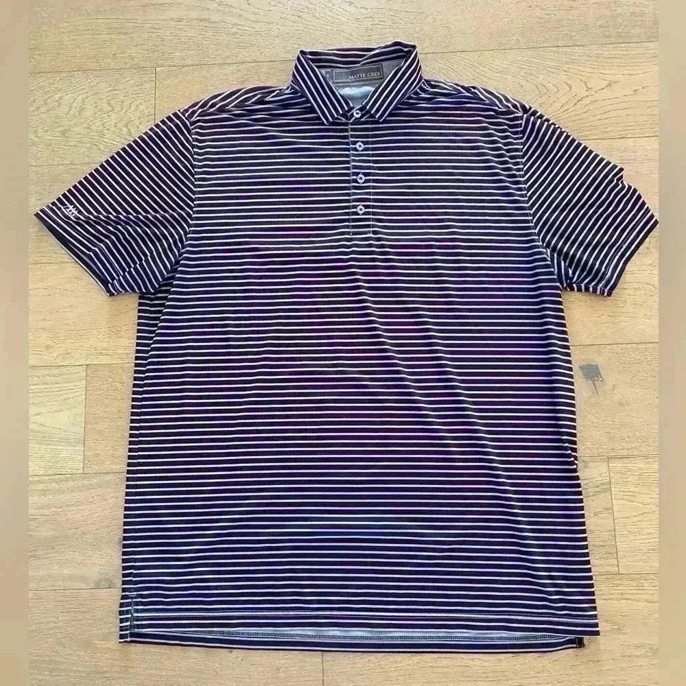 Matte Grey Striped Golf Polo XL